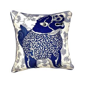 Foo Dog Oriental Design Decorative Pillow Cover with New Insert Decor